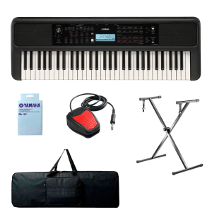 KIT TECLADO YAMAHA PSR E383 + ESTUCHE + BASE GRADUABLE + PEDAL SUSTAIN
