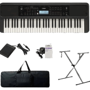 KIT TECLADO YAMAHA PSR E383 + ESTUCHE + BASE GRADUABLE + PEDAL SUSTAIN