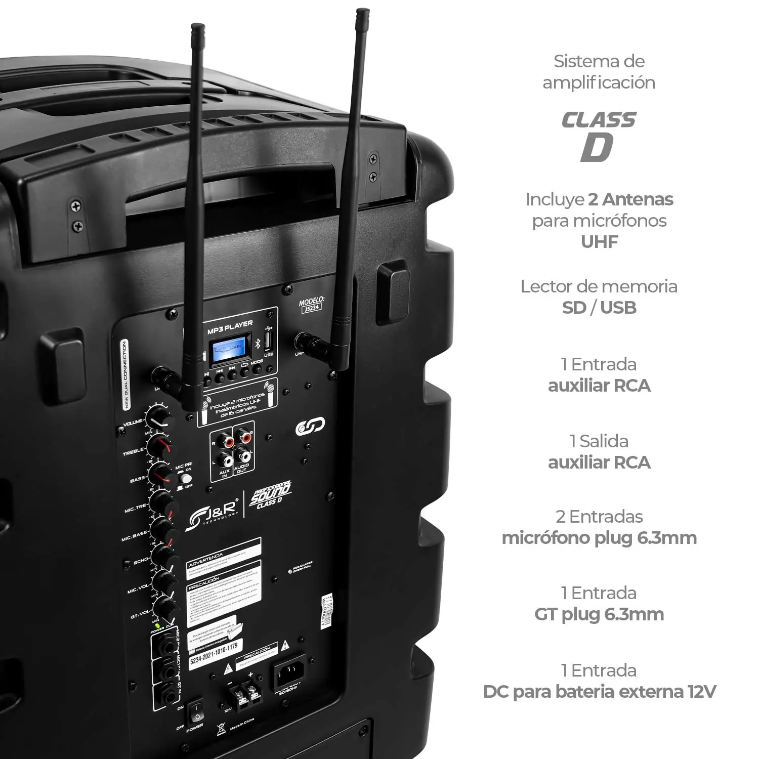 CABINA ACTIVA RECARGABLE BLUETOOTH J&R J5234 15" - Imagen 4