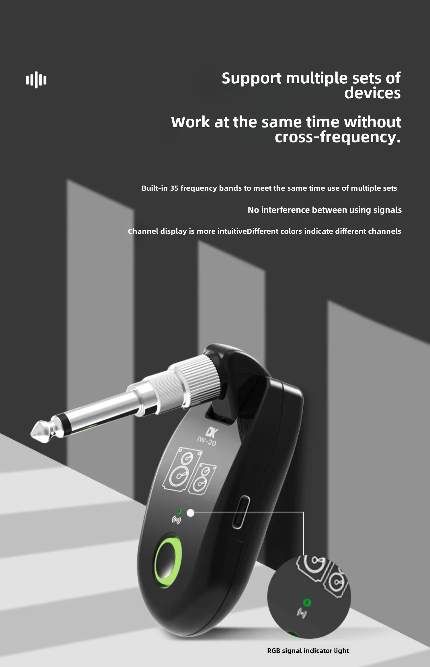 TRANSMISOR Y RECEPTOR INALAMBRICO DE AUDIO DK IW-20 PLUG 1/4 CONVERTIBLE A 3.5mm - Imagen 3