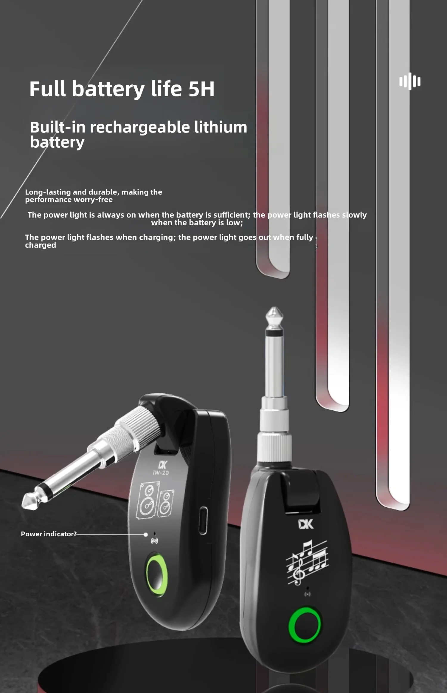 TRANSMISOR Y RECEPTOR INALAMBRICO DE AUDIO DK IW-20 PLUG 1/4 CONVERTIBLE A 3.5mm - Imagen 7