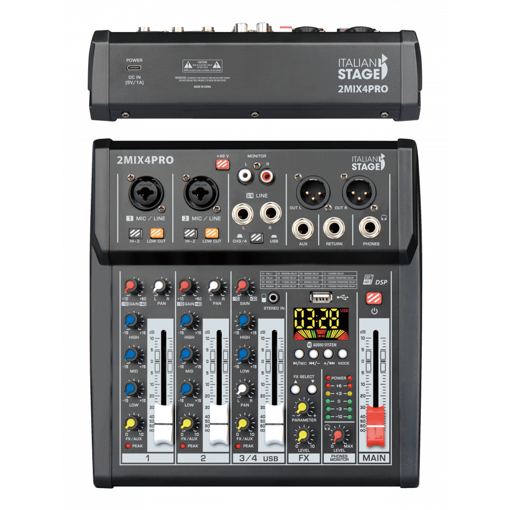 ITALIAN STAGE 2MIX4 PRO CONSOLA ANALOGA CON INTERFAZ EFECTOS USB Y BT