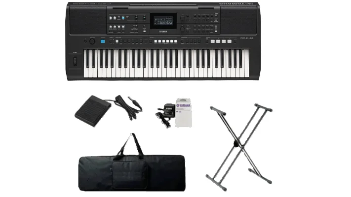 KIT TECLADO YAMAHA PSR E483 + PA-150 + ESTUCHE + BASE DOBLE + PEDAL SUSTAIN
