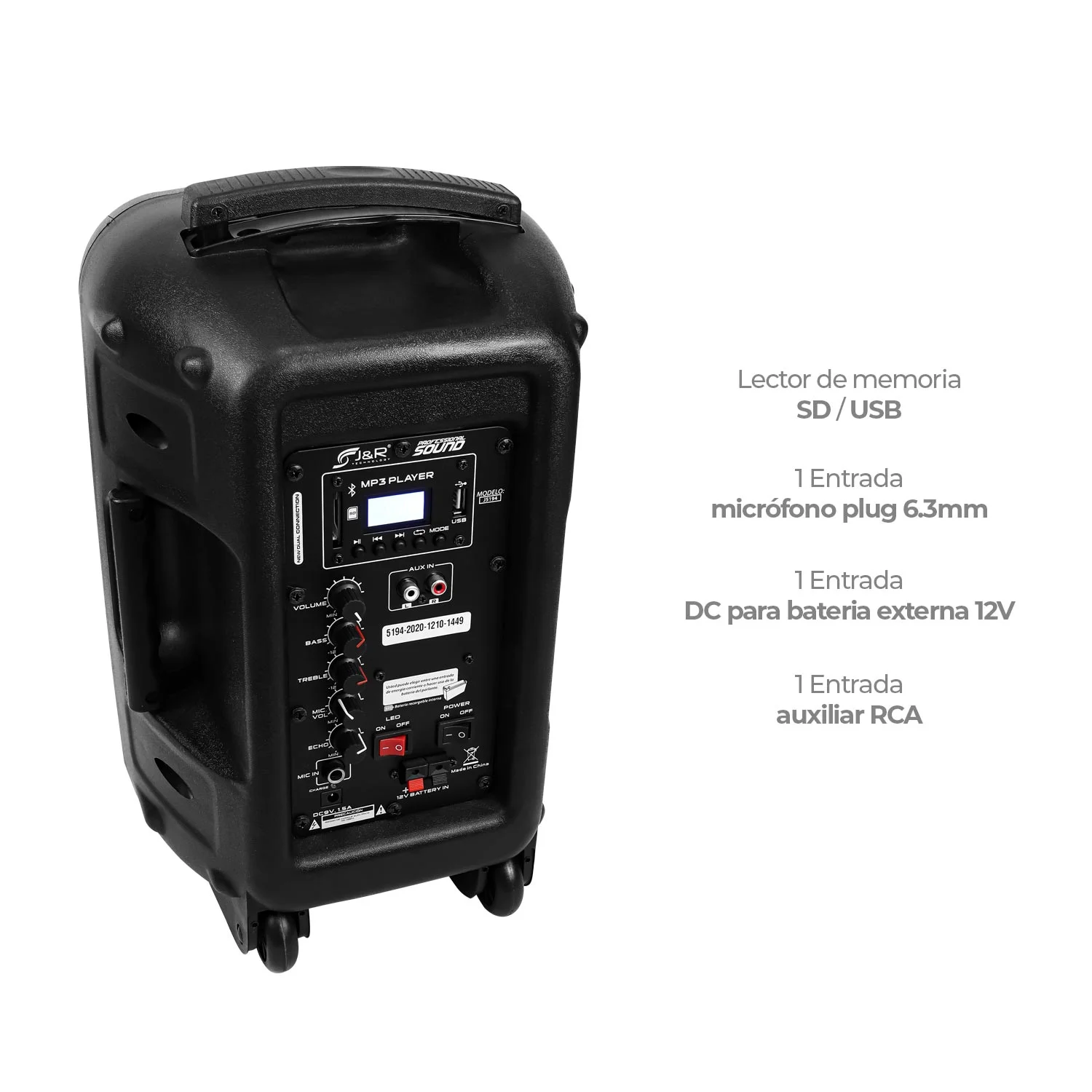 CABINA ACTIVA RECARGABLE J&R J5194 8″ PULGADAS - Imagen 2